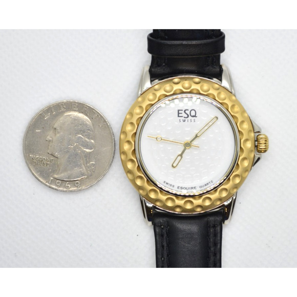 ESQ Movado Golf Ball Ladies Watch Gold Tone Black Leather Swiss Quartz main image 14